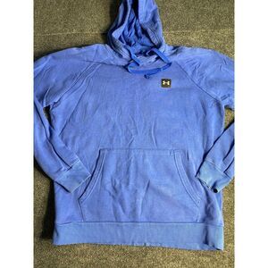Under Armour Hoodie Men's M Blue Fleece Lined‎ Loose Fit Swoosh Logo Drawstring